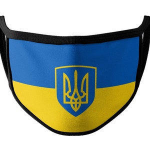 Ukraine Trident Flag Face Mask | Moisture Resistant Fabric | Reusable and Washable
