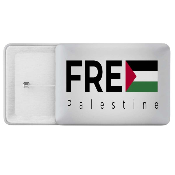 Free Palestine Rectangle Button | Support Palestine Pin | 2.75"x1.75" Pin back Button