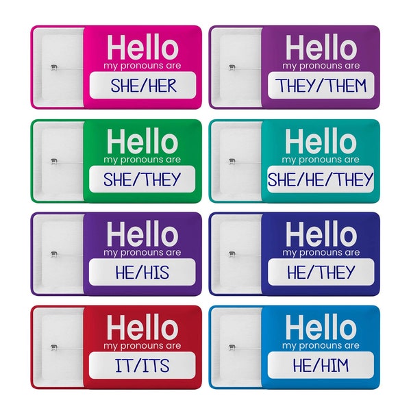 LGBTQ Hello My Pronouns Are Buttons | LGBTQ+ Pronoun Pins | 2.75" x 1.75"  Rectangle  Hello My Pronouns Are Pin-back Button