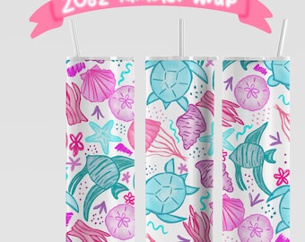 Beachy Sea Life Tumbler Wrap: Watercolor Sublimation Design (PNG Digital Download)