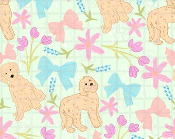 Goldendoodle Spring Floral Seamless Pattern: Fabric & Digital Papers (PNG Download)