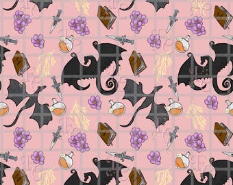 Dragon Riders Peach Fabric Pattern: Fantasy Seamless Design (Digital Download)