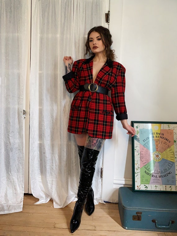90s Vintage Wool Plaid Oversized Blazer