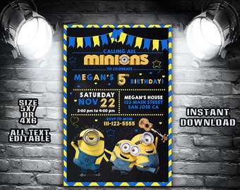 minion photo invitation printable minion birthday invitation etsy