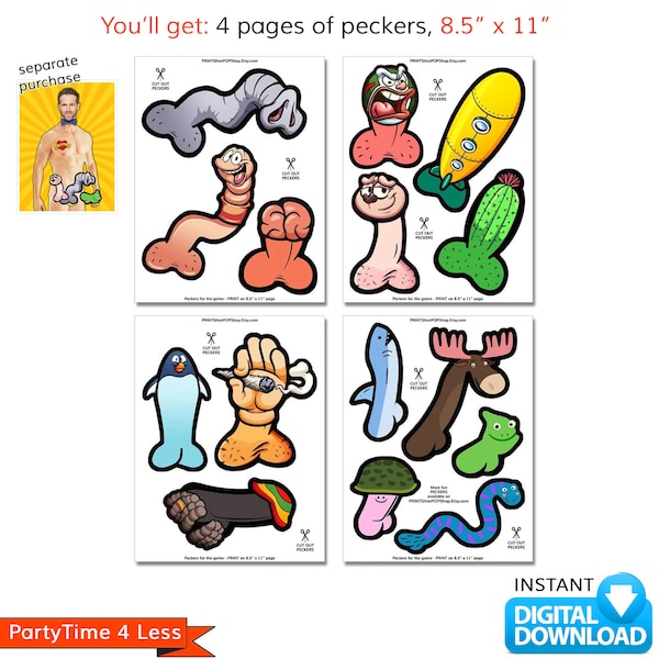 Extra Peckers,Extra Junk for pinning on the Hunk Game,Bachelorette Party Game,Extra Junk on Hunk Cutouts,NO Poster included,INSTANT DOWNLOAD