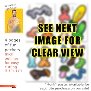 Mature,Extra Peckers,Extra Junk for pinning on the Hunk Game,Bachelorette Party Game,Extra Junk on Hunk Cutouts,NO Poster included,INSTANT