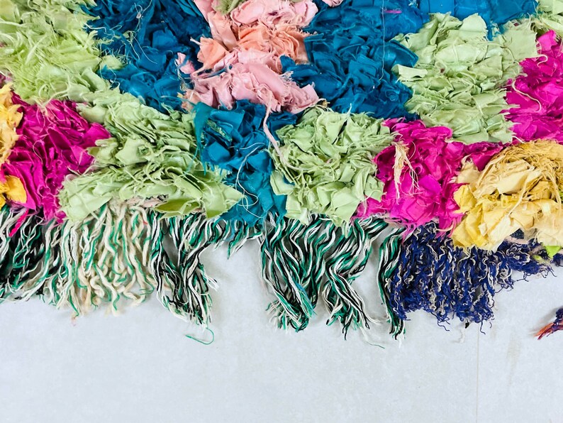 Colorful Handmade Moroccan Boucherouite Rug, Boucherouite Rug