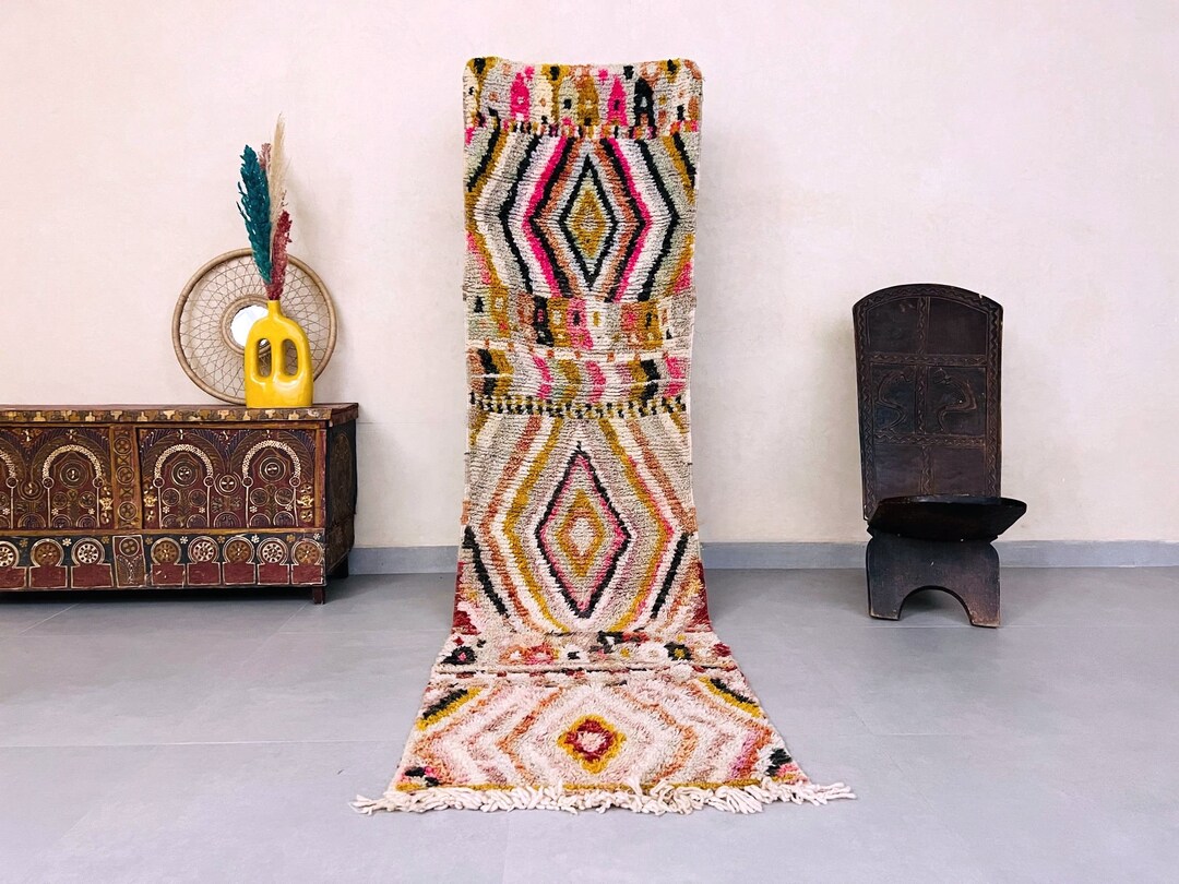 70% Off**vintage Boujaad Rug, Pink Moroccan Runner Rug 2x9 FT, Handmade ...