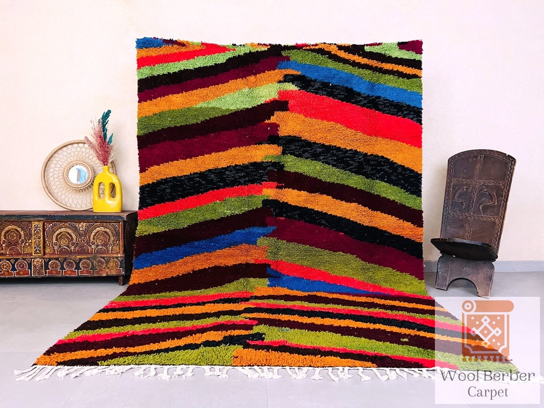 Artistic Moroccan Rug 6x9 Ft Soft Handmade Rug Beni Ourain Green and