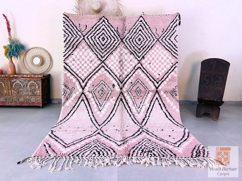 Pink Moroccan Rug, Rugs for Living Room, Area Rug, Tufted Rug, 6x9 Rug