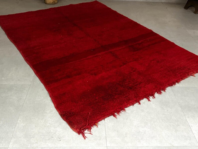 Handmade Moroccan Vintage Rug With Vibrant Coral and Black Tribal