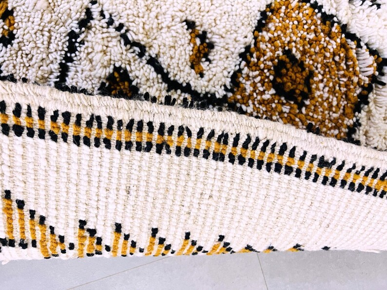 Custom Moroccan Beni Ourain Rug Vibrant White With Golden and Black