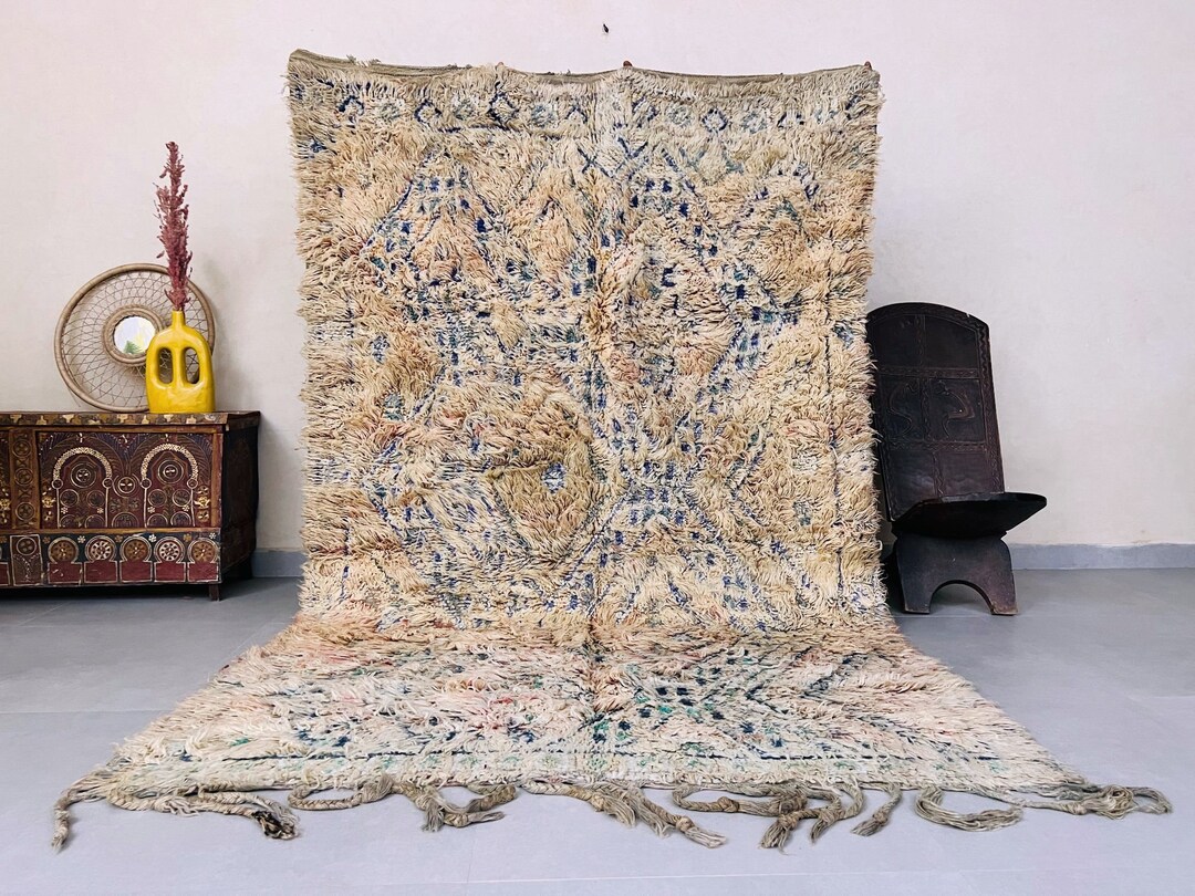 Grand Tapis Berbère Marocain Fait Main – 6.5x9.5 Ft, Laine Multicolore, Motif Géométrique