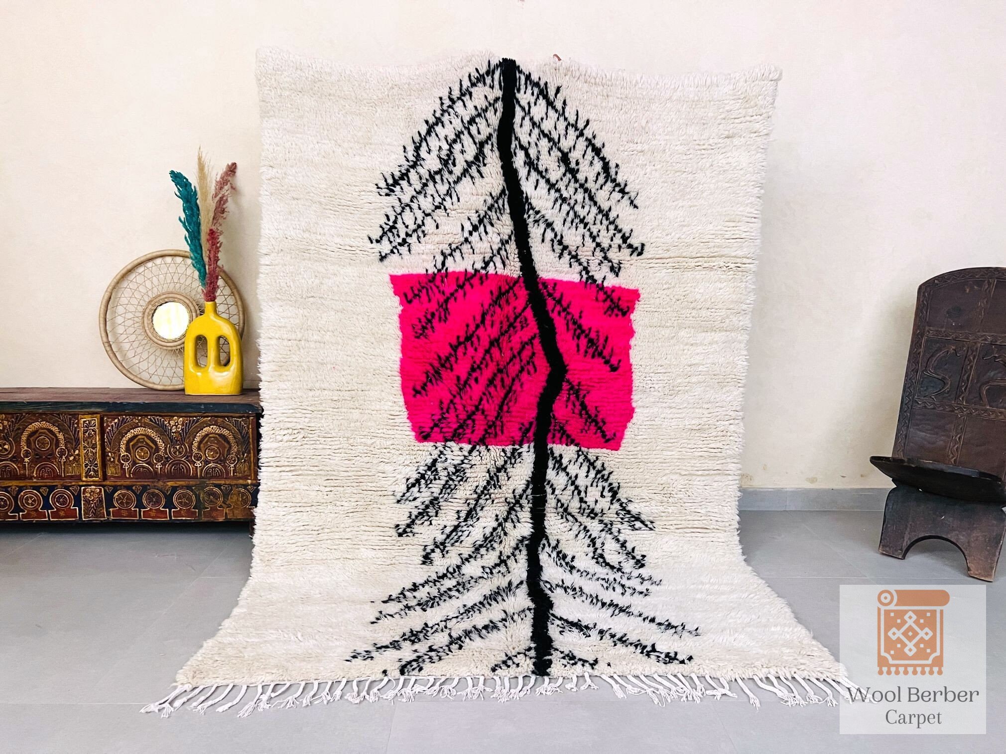 Handmade Moroccan Rug - Wool Berber Rug - Vintage Boho Area Handmade Moroccan Rug - Wool Berber Rug - Vintage Boho Area