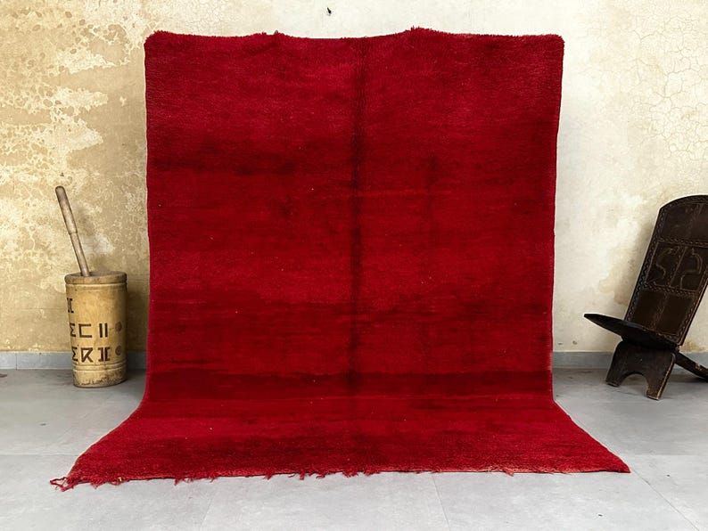 Handmade Moroccan Vintage Rug With Vibrant Coral and Black Tribal