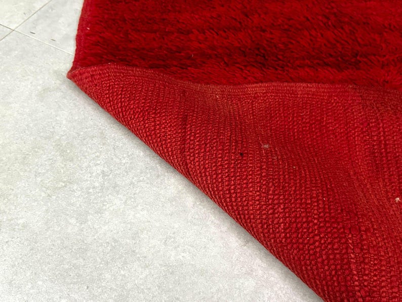 Handmade Moroccan Vintage Rug With Vibrant Coral and Black Tribal