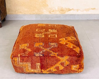 Orange kilm pouf Moroccon sofa, Ethnic pillow, Home decor pouf, Garden pouf, Kilim Pouf, Antique Poufs, Pouf, Moroccan Berber pouf.
