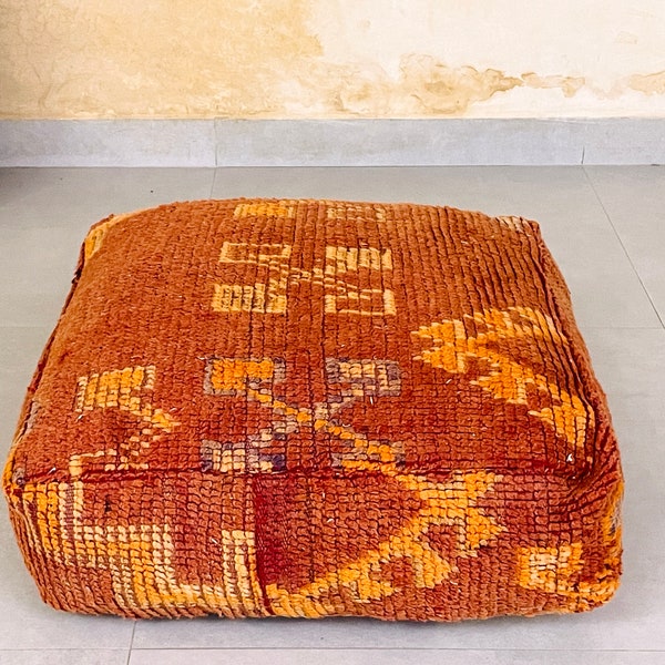 Orange kilm pouf Moroccon sofa, Ethnic pillow, Home decor pouf, Garden pouf, Kilim Pouf, Antique Poufs, Pouf, Moroccan Berber pouf.