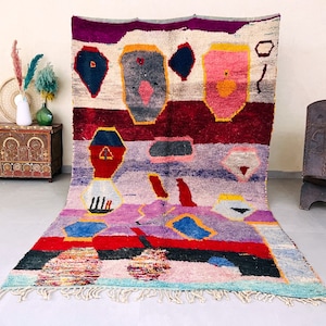 Vintage boho rug - handmade wool rug - Berber area rug - Moroccan rug 6.5 ft x 10.1 ft -  Moroccan carpet - 6x10 rug
