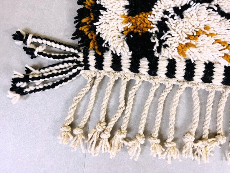 Custom Moroccan Beni Ourain Rug Vibrant White With Golden and Black