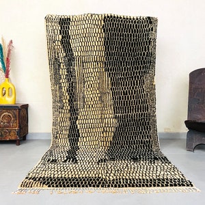 Tappeto di lana marocchino - Tappeto berbero fatto a mano - Tappeto vintage boho - Decorazione per pavimenti moderna di metà secolo - Tappeto di design per interni del soggiorno