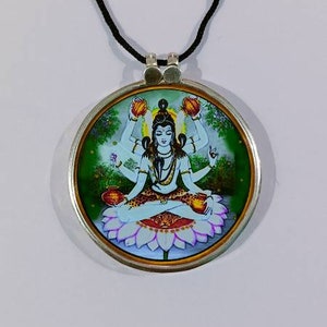 Stampa fotografica religiosa fatta a mano in argento sterling 92,5 Dio Mahamrityunjay om namah shivay Ciondolo in argento con cornice in vetro Divinità Collana in argento