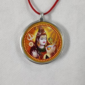 Fatto a mano in argento sterling 92,5 Dio Om Namah Shivay Shiva Stampa fotografica religiosa Ciondolo fotografico in argento con cornice in vetro Collana gioiello unica