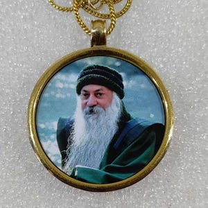 Handmade Yellow Brass Glass Framed Photo Print The Great Sant of India Yoga Guru Baba Rajneesh Osho & om Reversible Spiritual Brass Pendant