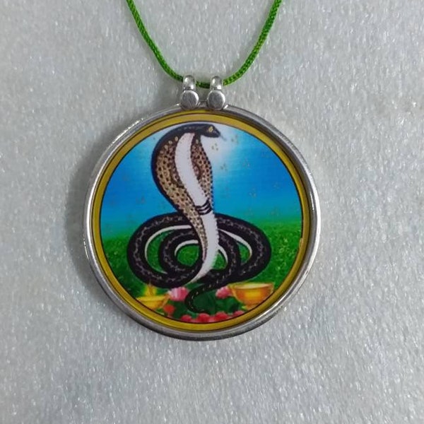 Handmade 92.5 Sterling Silver Hindu Deity Shiva Snake Photo Print Glass Framed Religious Handmade Necklace Pendant