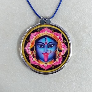 Handmade Sterling Silver Kali Mata Pendant: Hindu Goddess Necklace