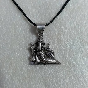 Handmade Hammered 92.5 Sterling Silver Hindu Deity Religious Blessing Lord Ganesha Tribal Charm Boho Unique Handmade Pendant Necklace