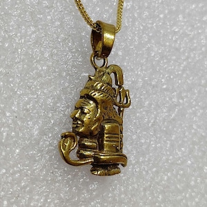 Handmade Solid Yellow Brass Hindu Deity Shiva with Shiva Lingam Religious Brass Pendant Charm Boho Tribal Pendant With Brass Chain Necklace