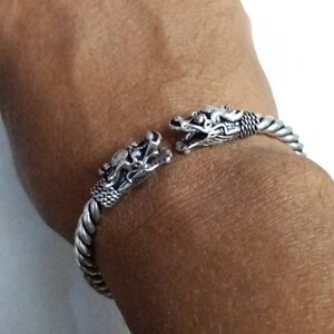 Handmade Solid Brass on Silver Polish Lovely Couple Dragon Flexible And Very Comfortable Bracelet Kada Rajsthani Tribal Boho Charm Kada