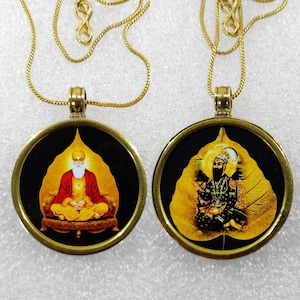 Guru Nanak & Govind Singh Brass Pendant - Reversible Spiritual Necklace