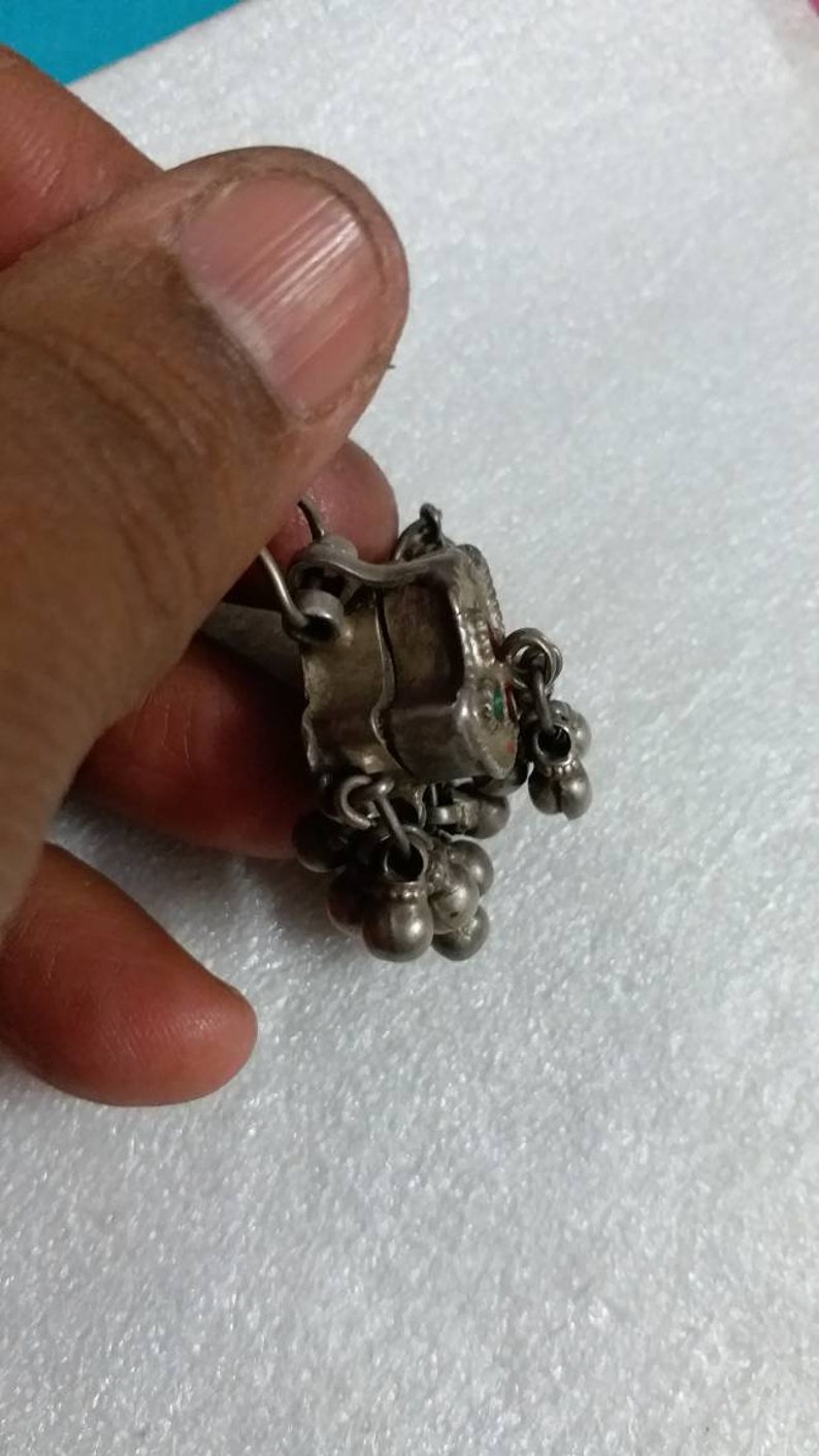 Handmade Vintage Rare Real Old High Grade Silver Indian Tribal Banjara Eye Make Up Box Antique Dangles Flower Of Life Beautiful Boho Pendant