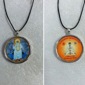 Handmade 92.5 Sterling Silver Yoga Guru Pendant: Double Sided Spiritual Necklace
