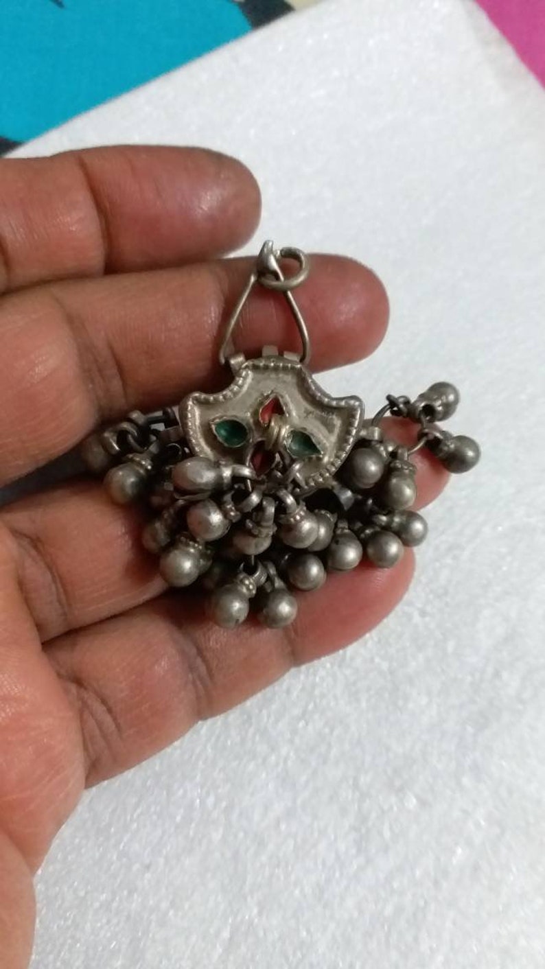 Handmade Vintage Rare Real Old High Grade Silver Indian Tribal Banjara Eye Make Up Box Antique Dangles Flower Of Life Beautiful Boho Pendant