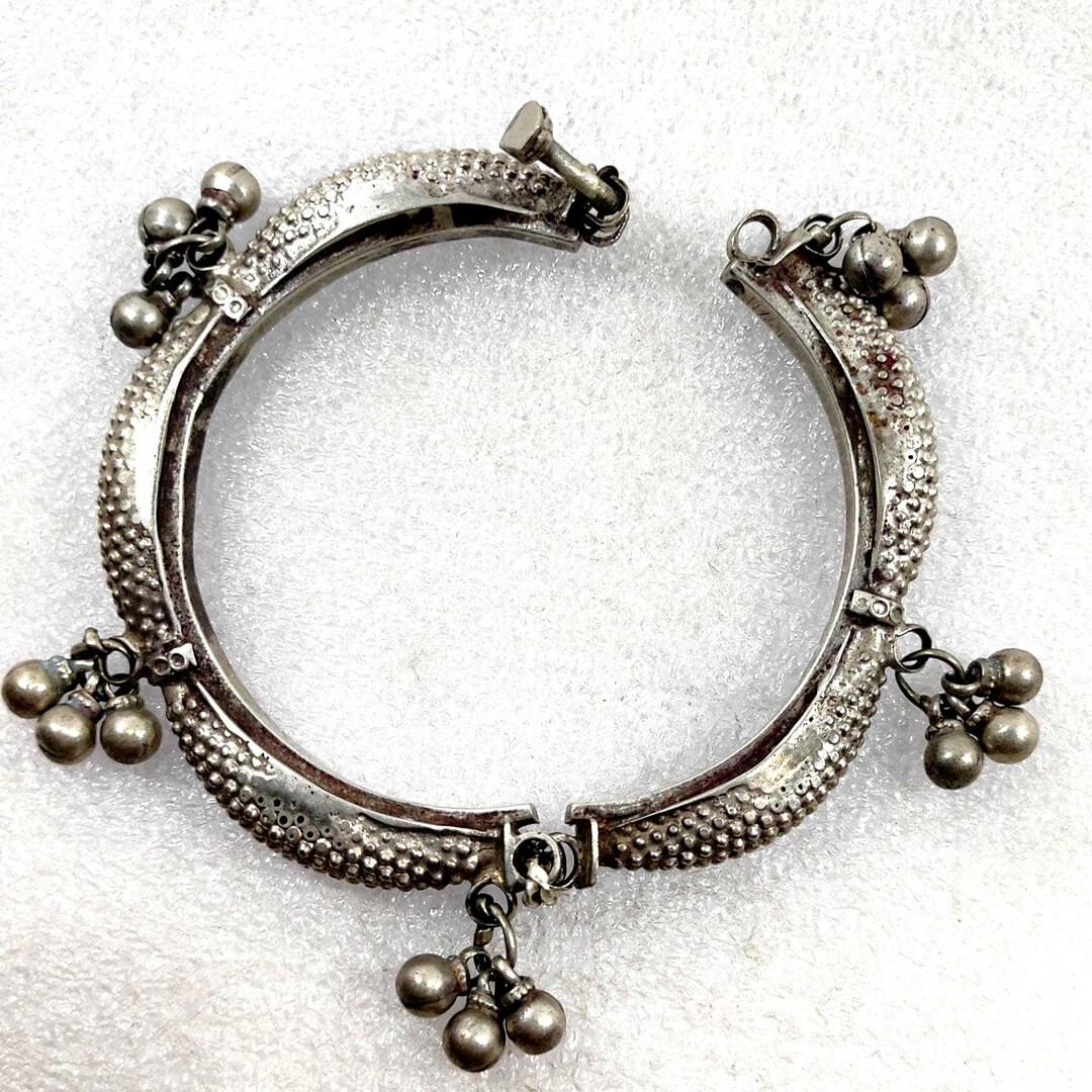 Vintage Silver Dangle Bangle: Handmade Indian Banjara Tribal Bracelet ...