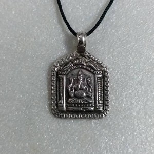 Handmade Hammered 92.5 Sterling Silver Hindu Deity Lord Blessing Ganesha Pendant Religious Silver Necklace Charm Boho Tribal PendantNecklace