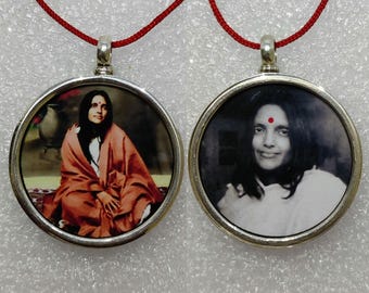 Handmade 92.5 Sterling Silver Anandamayi Maa was an Indian Saint Spiritual Both Side Photo Print Glass Framed Silver Tribal Pendant & String