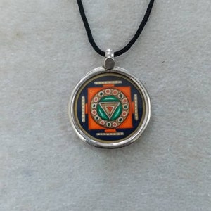Handmade Sterling Silver Kali Yantra Pendant: Indian Miniature Art