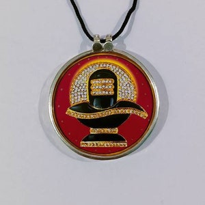 Stampa fotografica religiosa fatta a mano in argento sterling 92,5 con ciondolo in argento con cornice in vetro, divinità indù Shiva Lingam om namah shivay, collana in argento