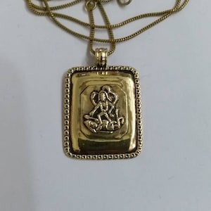 Handmade Hammered Yellow Brass Deity Tantra Goddess Kali Mata Religious Pendant With 22 Inch Brass Chain Tribal Boho Necklace Charm Locket
