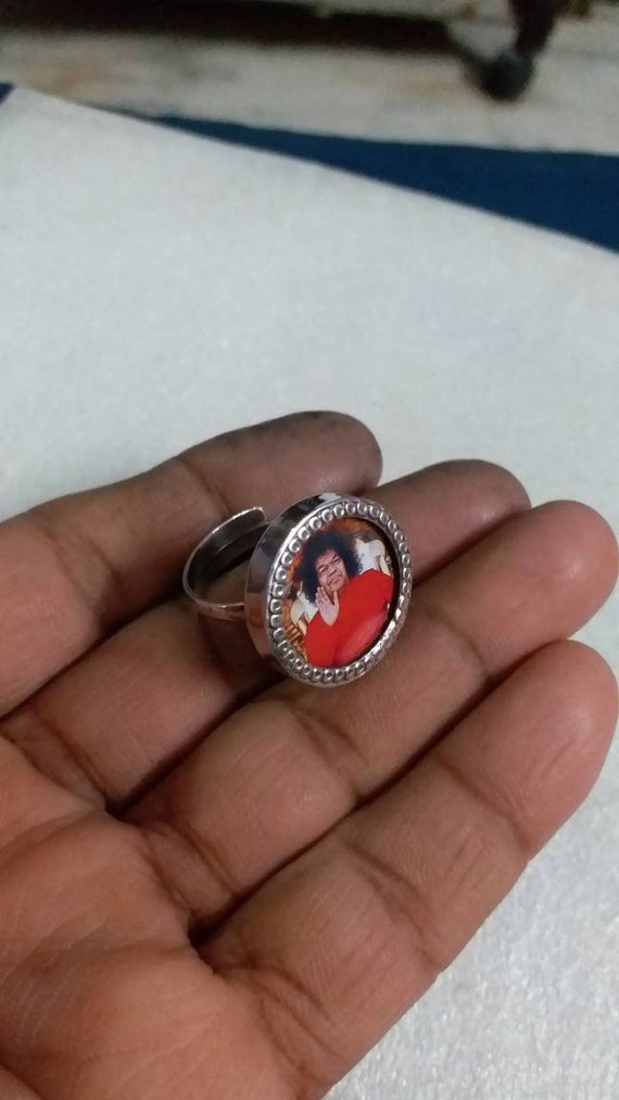 Oval Sai Baba Oxidised Unisex Ring For Girls - Silver Palace