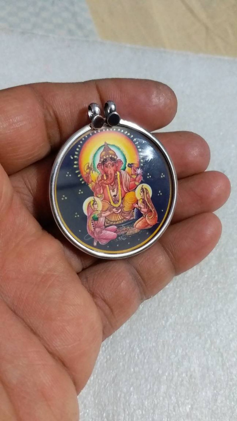 Ganesha-hängehalsband i sterlingsilver: Hinduiskt religiöst fototryck bild 2