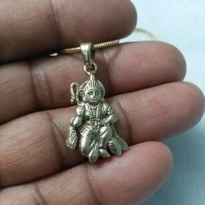 Handmade solid yellow brass god veer hanuman ji religious brass pendant with 22 inch chain charm pendant boho necklace tribal pendant chain