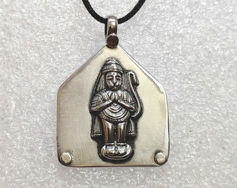 Handmade Hammered 92.5 Sterling Silver Hindu Powerfull God Veer Hanuman ji Bajrang Bali Balaji Monkey God Tribal Charm Unique Tribal Pendant