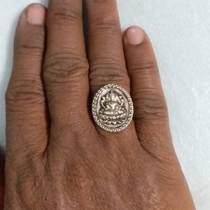 Handmade Lakshmi Mata Brass Ring: Adjustable Hindu Goddess Charm