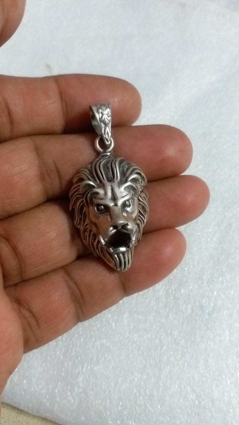 Handmade 92.5 Sterling Silver Deity Loin Face Charm Ethnic Boho Tribal Beautiful Handmade Silver Pendant\u00a0/& Multi Coloured Glass Beads Mall
