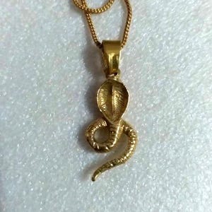 Handmade Solid Yellow Brass Hindu Deity Shiva Snake Cobara Snake Religious Brass Pendant Charm Boho Tribal Pendant With Brass Chain Necklace